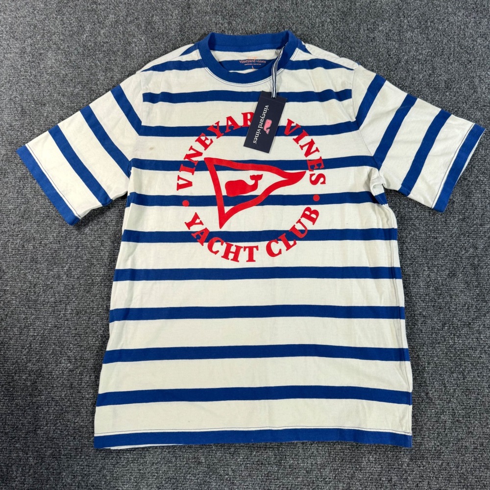 Vineyard Vines Boys Yacht Club Slub Stripe Tee Marshmallow Bluebay 3K001696 L 16